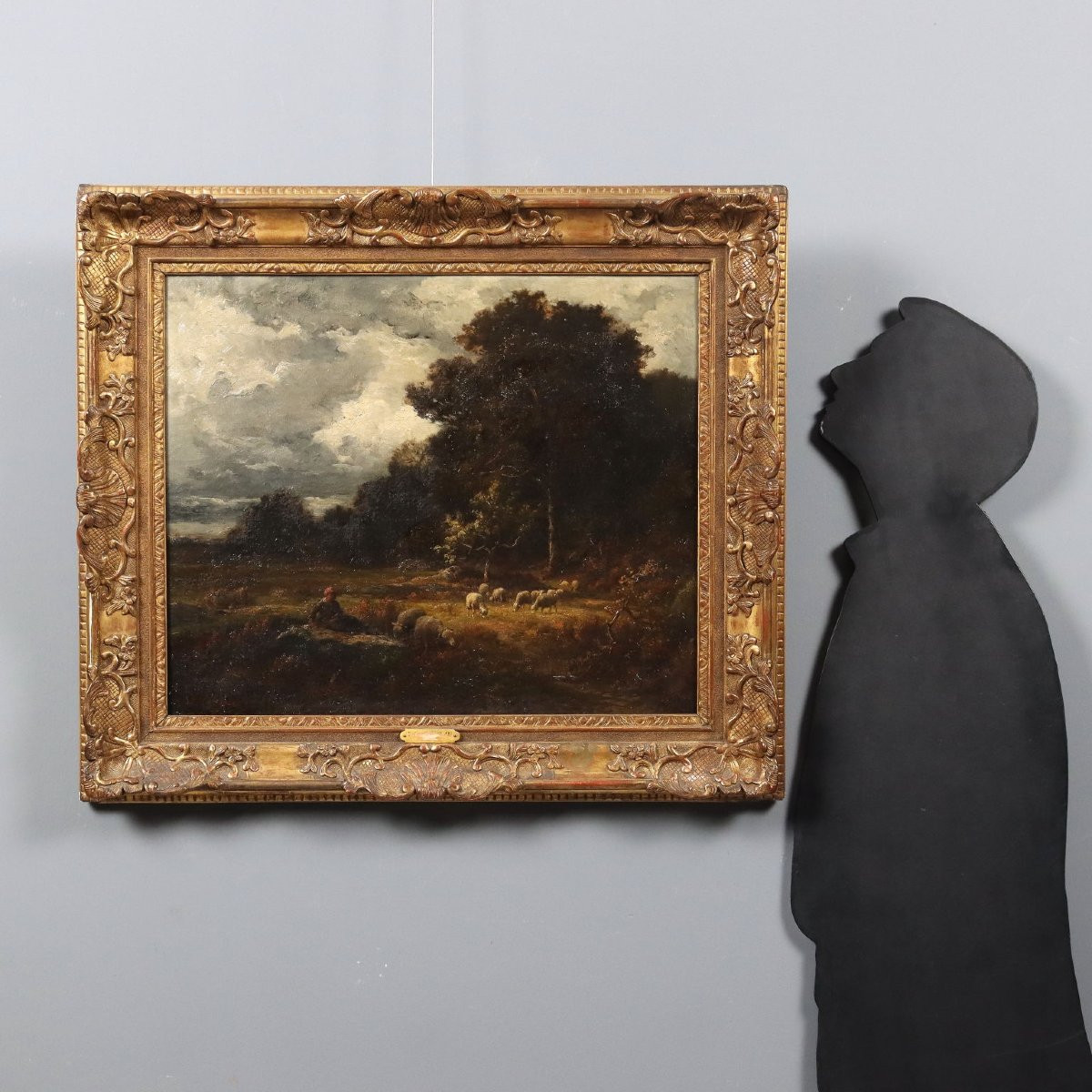 Dipinto di Jean Ferdinand Chaigneau Paesaggio con Pastorella e Pecore XIX Secolo-photo-2