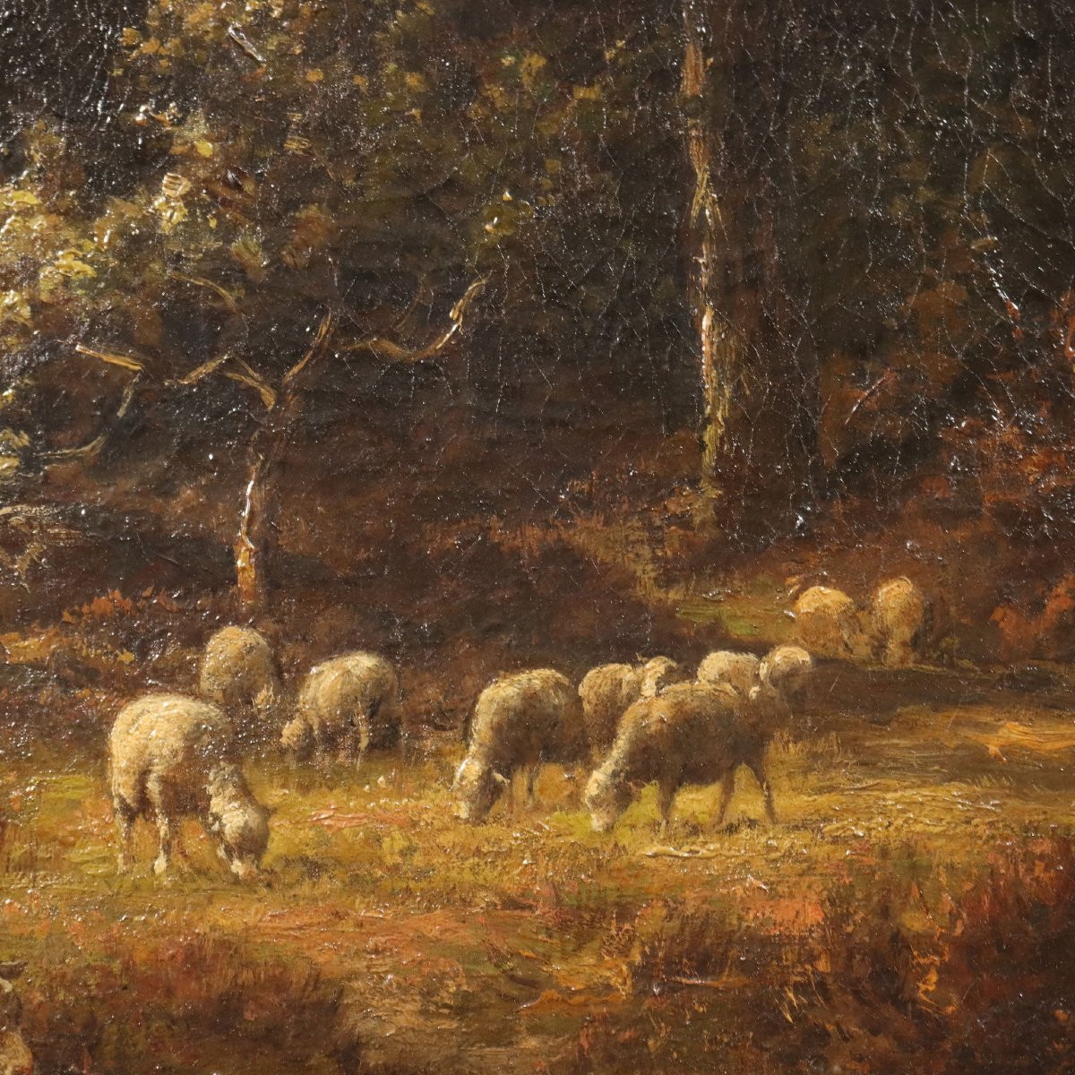 Dipinto di Jean Ferdinand Chaigneau Paesaggio con Pastorella e Pecore XIX Secolo-photo-1