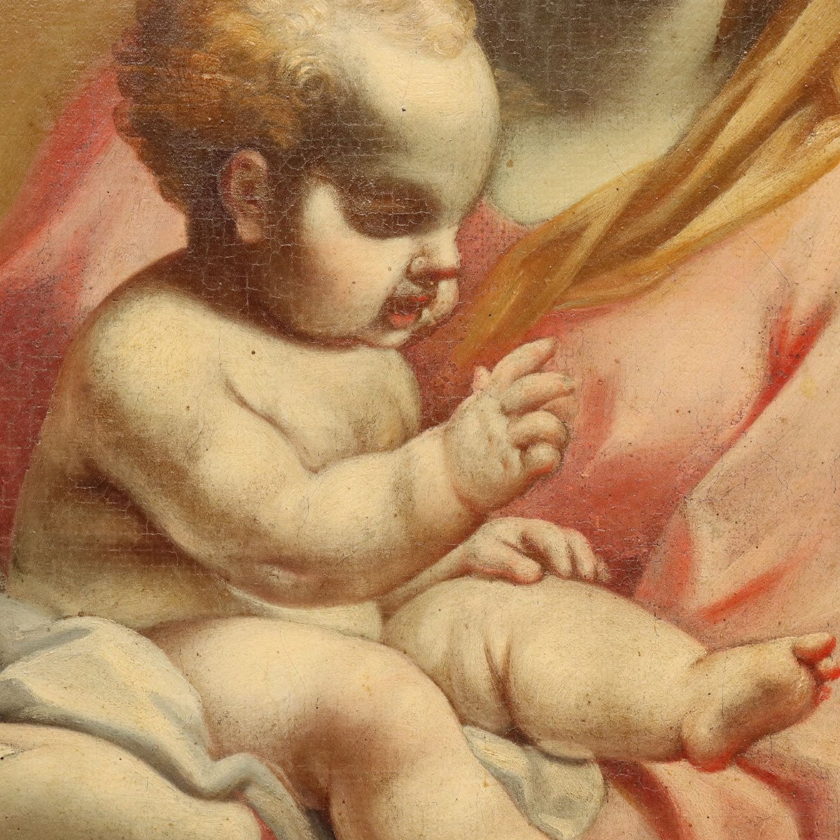 Dipinto Madonna con Bambino e Angeli Olio su tela XVIII Secolo-photo-1
