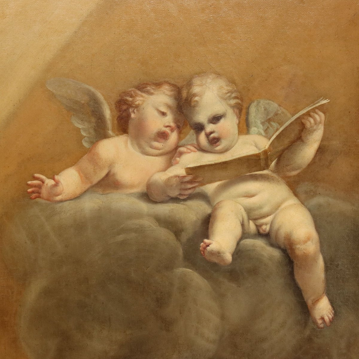 Dipinto Madonna con Bambino e Angeli Olio su tela XVIII Secolo-photo-5