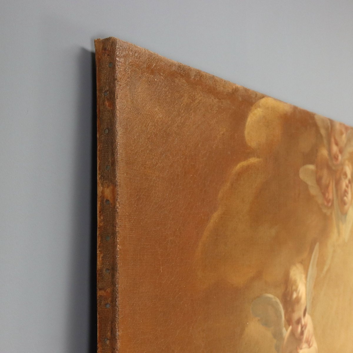 Dipinto Madonna con Bambino e Angeli Olio su tela XVIII Secolo-photo-7