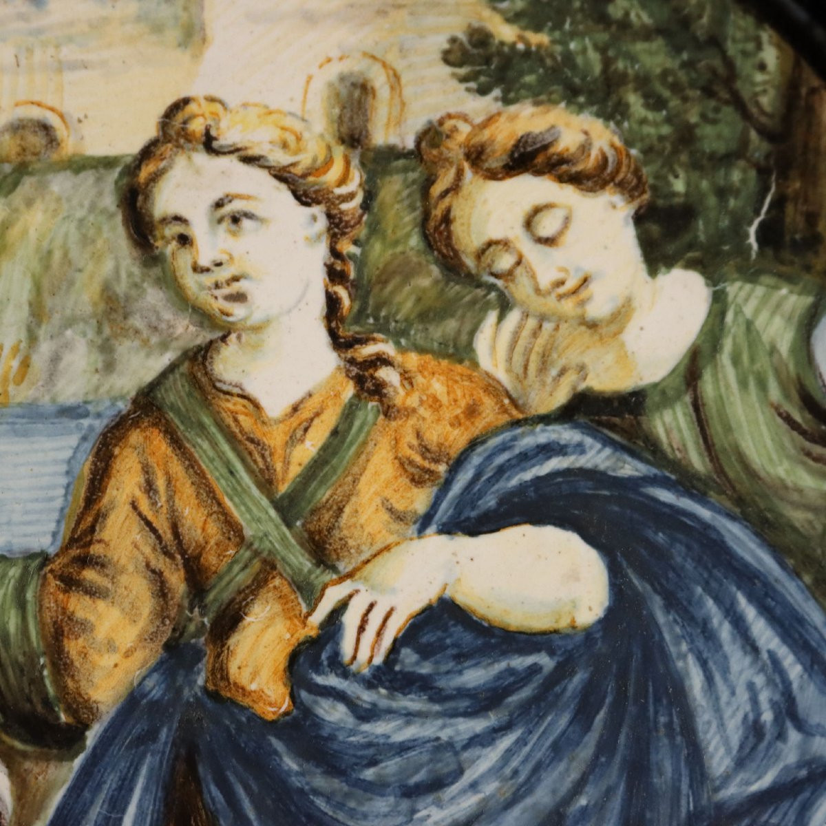 Mosè Salvato dalle Acque Tondo in Maiolica dentro Cornice in Legno Manifattura Castelli d'Abruz-photo-4