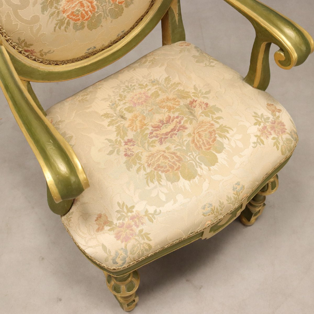 Gruppo di dieci Poltroncine Barocche Laccate e Dorate Italia XVIII Secolo-photo-7