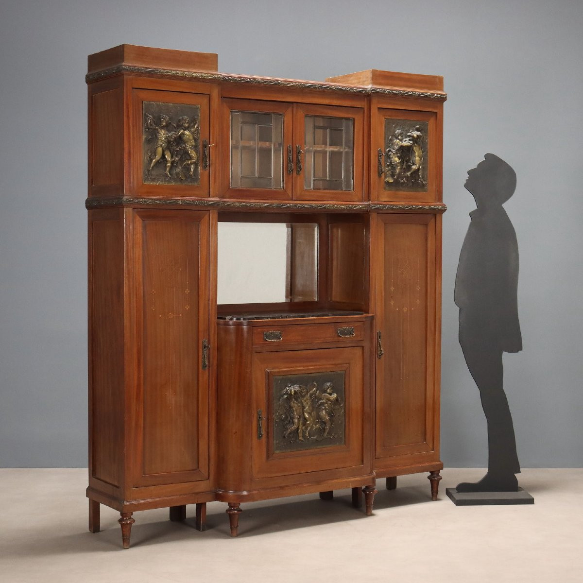 Credenza Liberty in Mogano e Fusioni in Bronzo Italia Inizio XX Secolo-photo-2