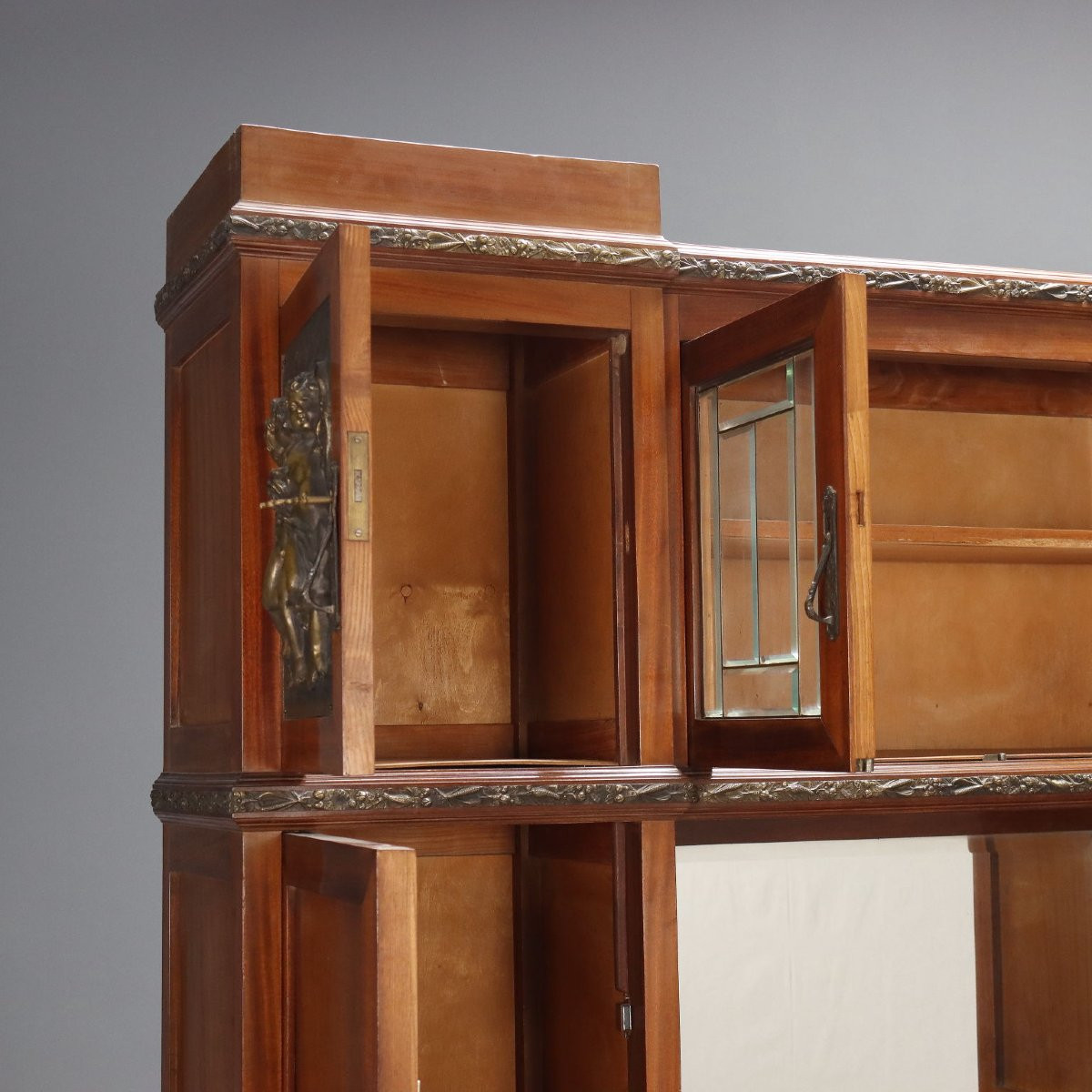 Credenza Liberty in Mogano e Fusioni in Bronzo Italia Inizio XX Secolo-photo-4