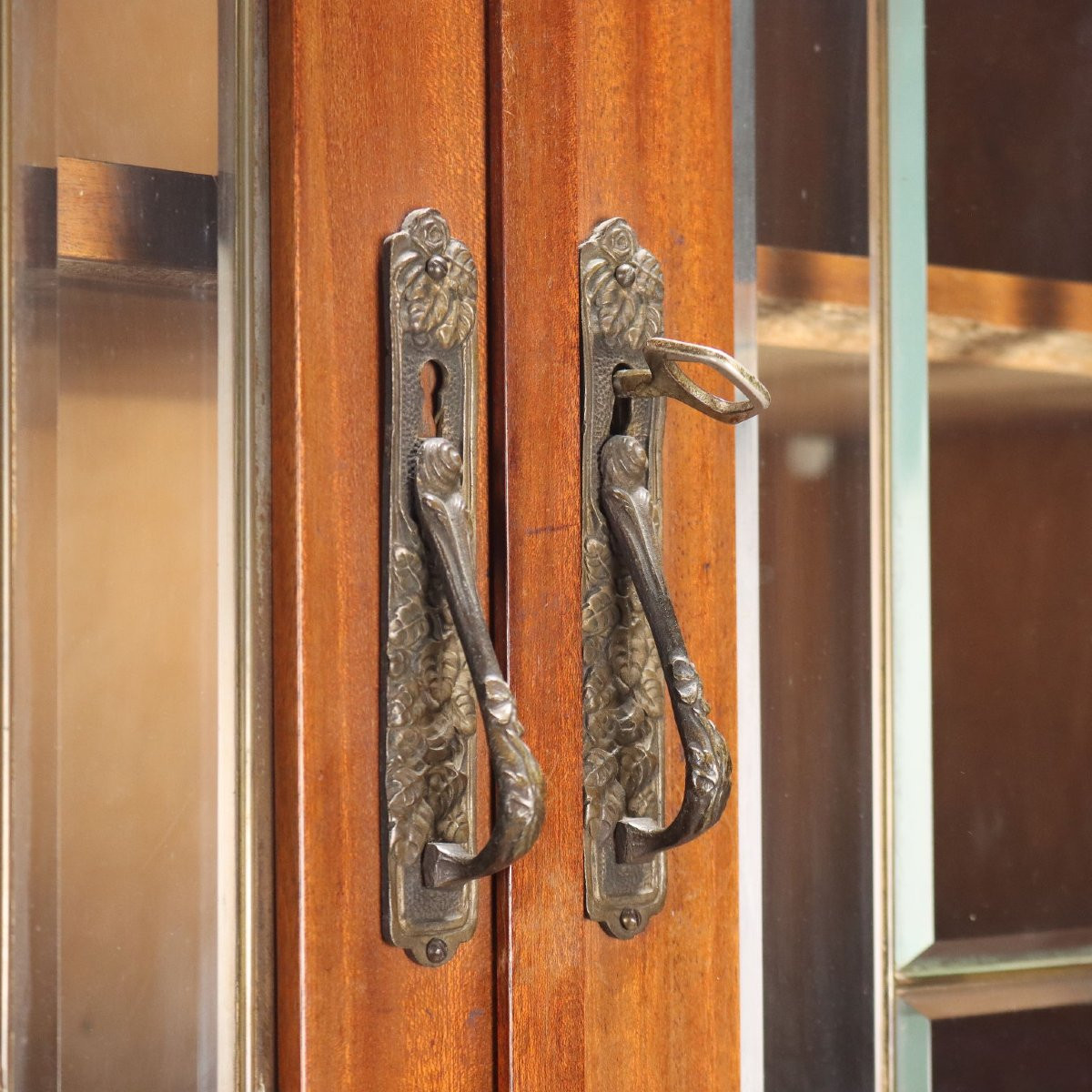 Credenza Liberty in Mogano e Fusioni in Bronzo Italia Inizio XX Secolo-photo-3