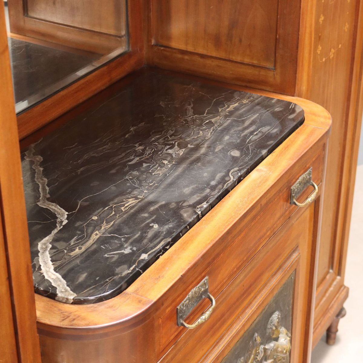 Credenza Liberty in Mogano e Fusioni in Bronzo Italia Inizio XX Secolo-photo-5