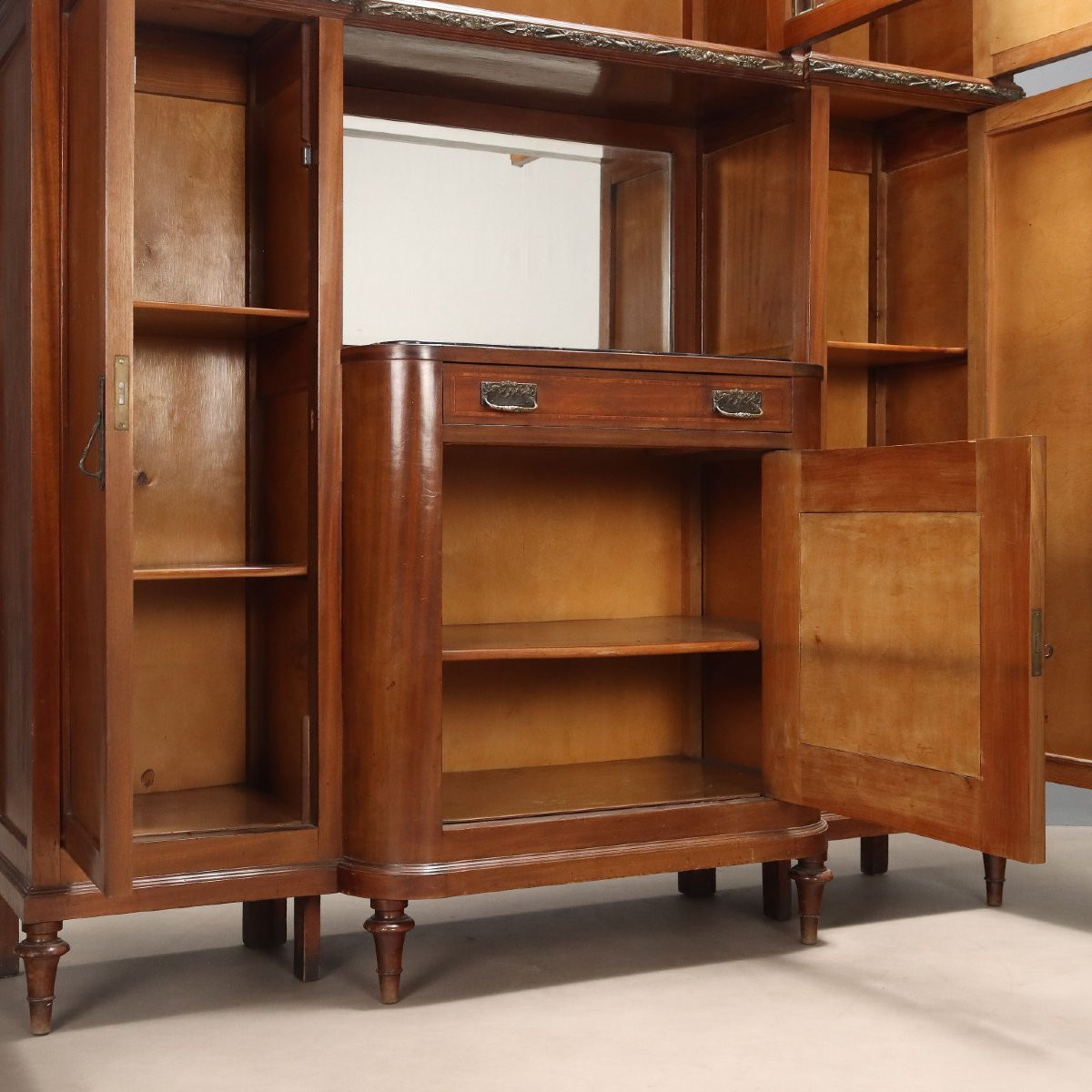 Credenza Liberty in Mogano e Fusioni in Bronzo Italia Inizio XX Secolo-photo-7