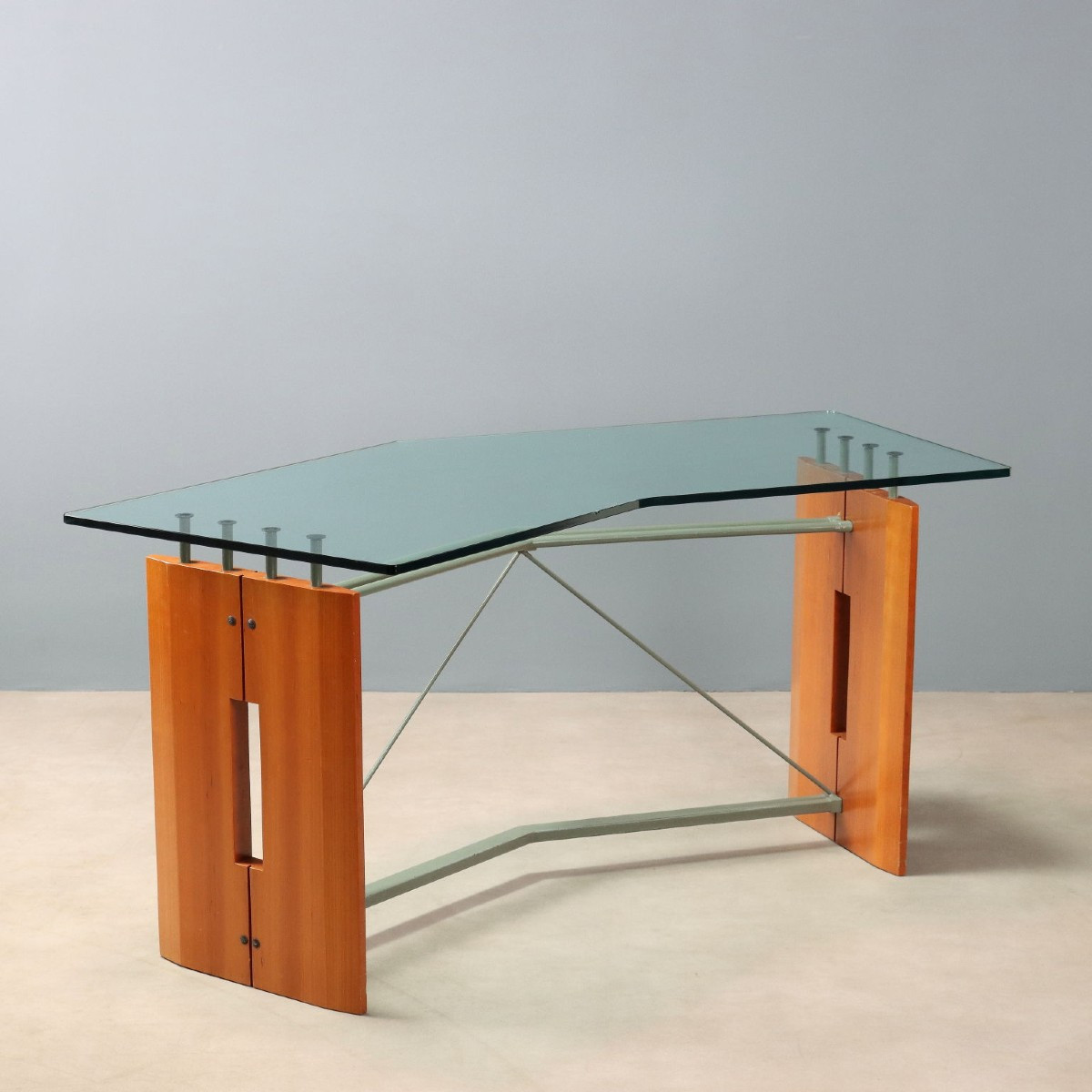 Scrivania in Vetro e Legno Anni 90