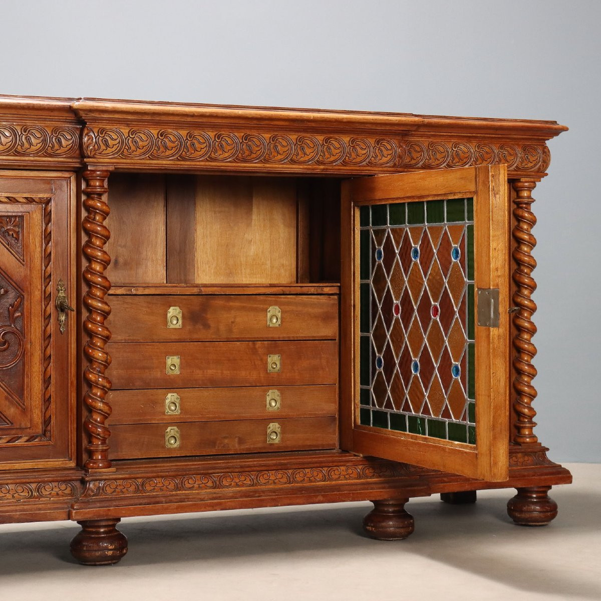 Credenza in Stile Neobarocco in Noce Italia Fine XIX Secolo-photo-4