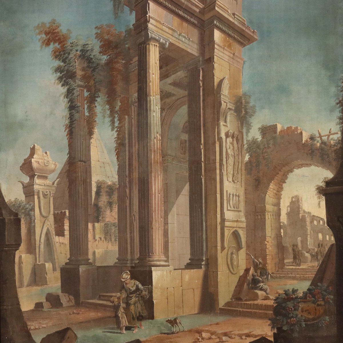 Dipinto Ambito di Pietro Paltronieri Capriccio Architettonico con Figure-photo-3