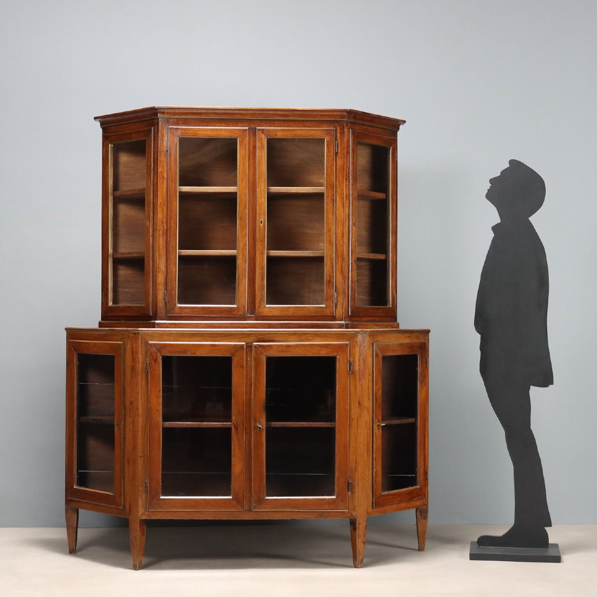 Credenza Doppio Corpo Scantonata in Noce Italia XIX Secolo-photo-2