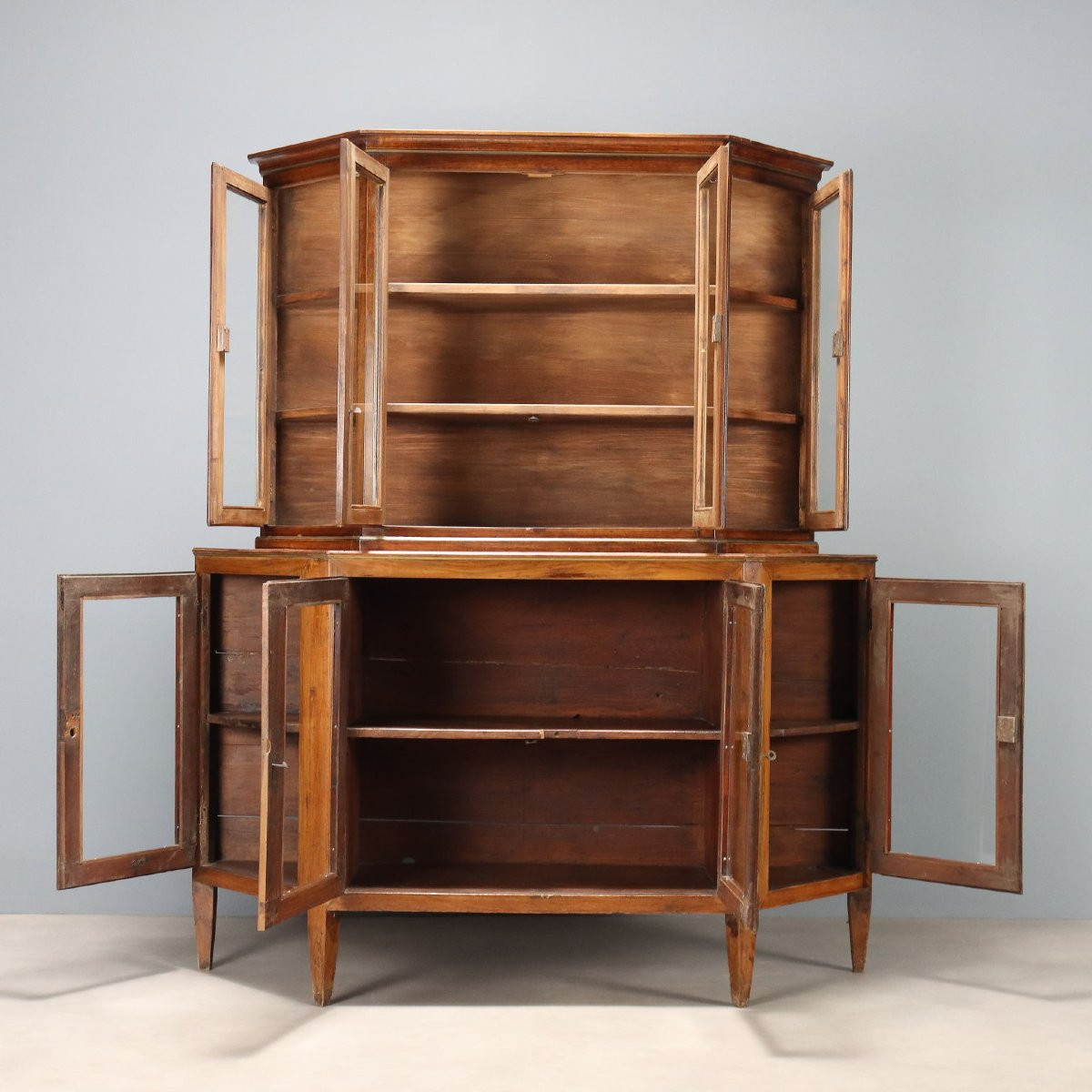 Credenza Doppio Corpo Scantonata in Noce Italia XIX Secolo-photo-3