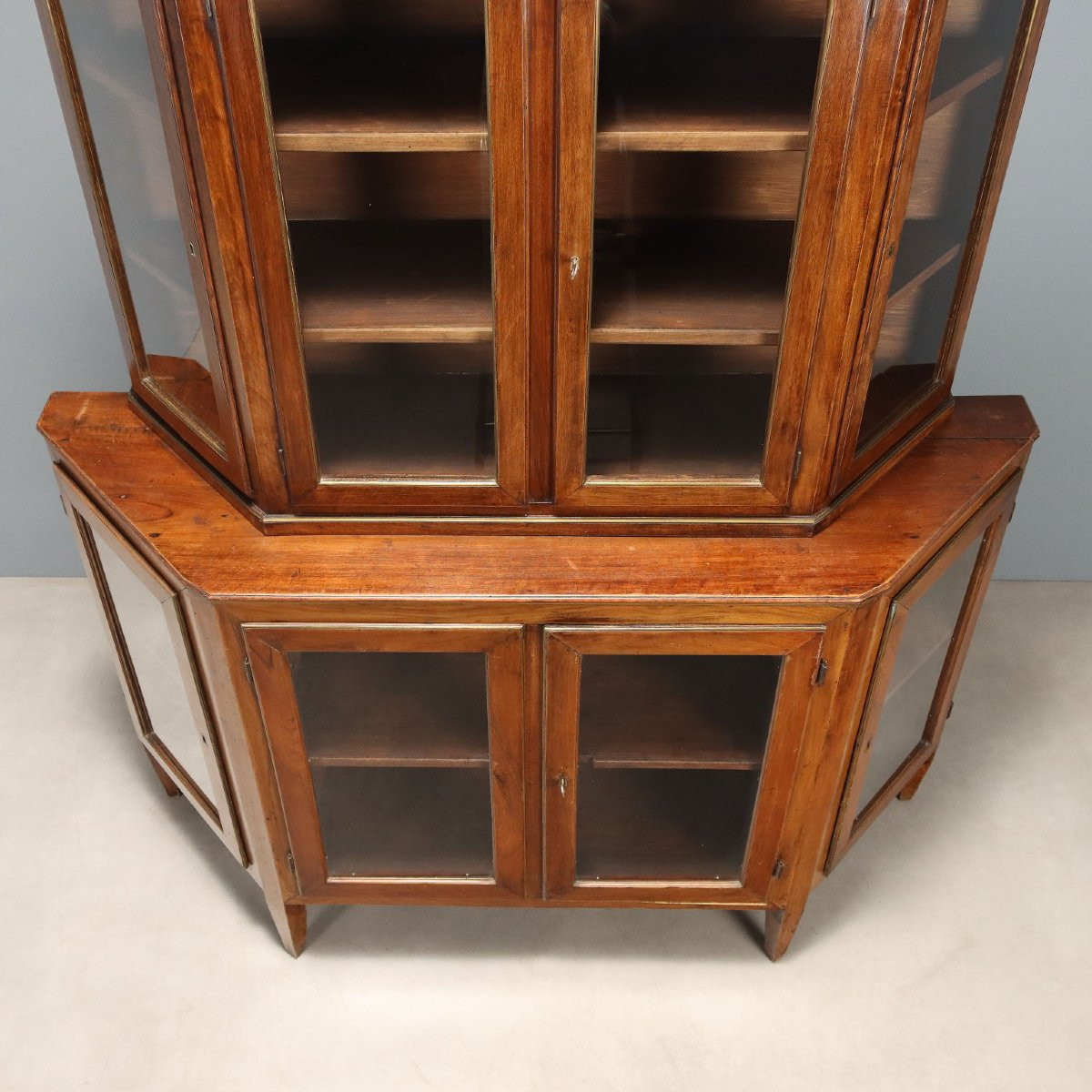 Credenza Doppio Corpo Scantonata in Noce Italia XIX Secolo-photo-5