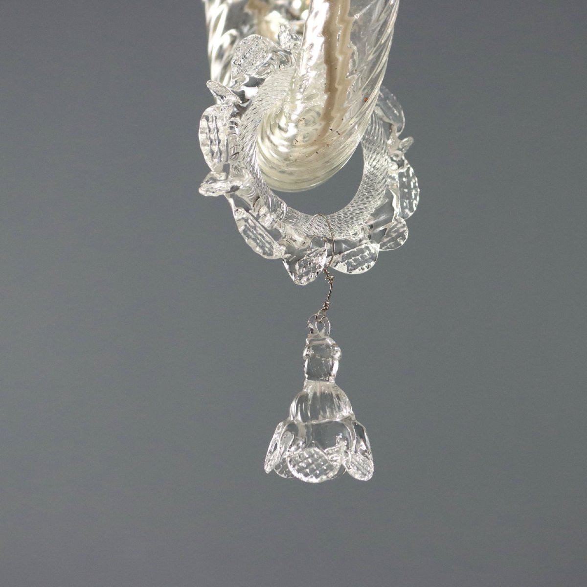 Lampadario in Vetro Soffiato Veneziano Trasparente Murano Fine XIX Secolo-photo-1