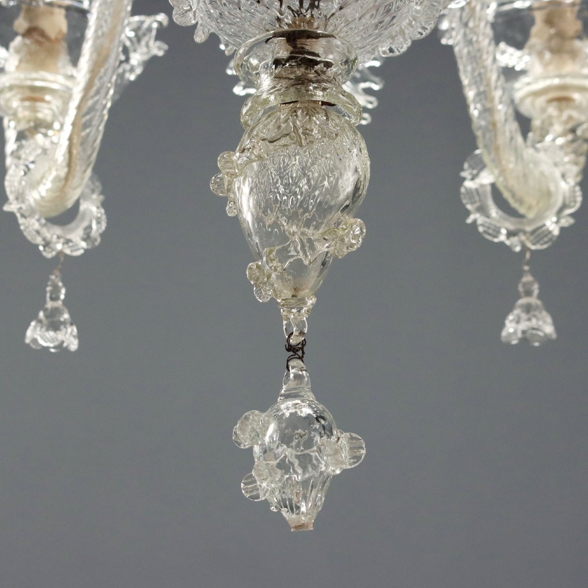 Lampadario in Vetro Soffiato Veneziano Trasparente Murano Fine XIX Secolo-photo-3