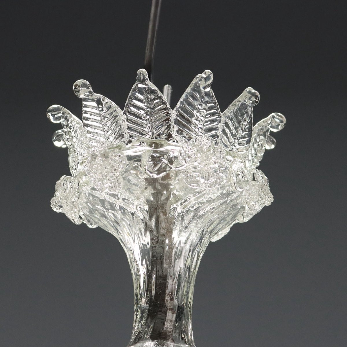 Lampadario in Vetro Soffiato Veneziano Trasparente Murano Fine XIX Secolo-photo-7