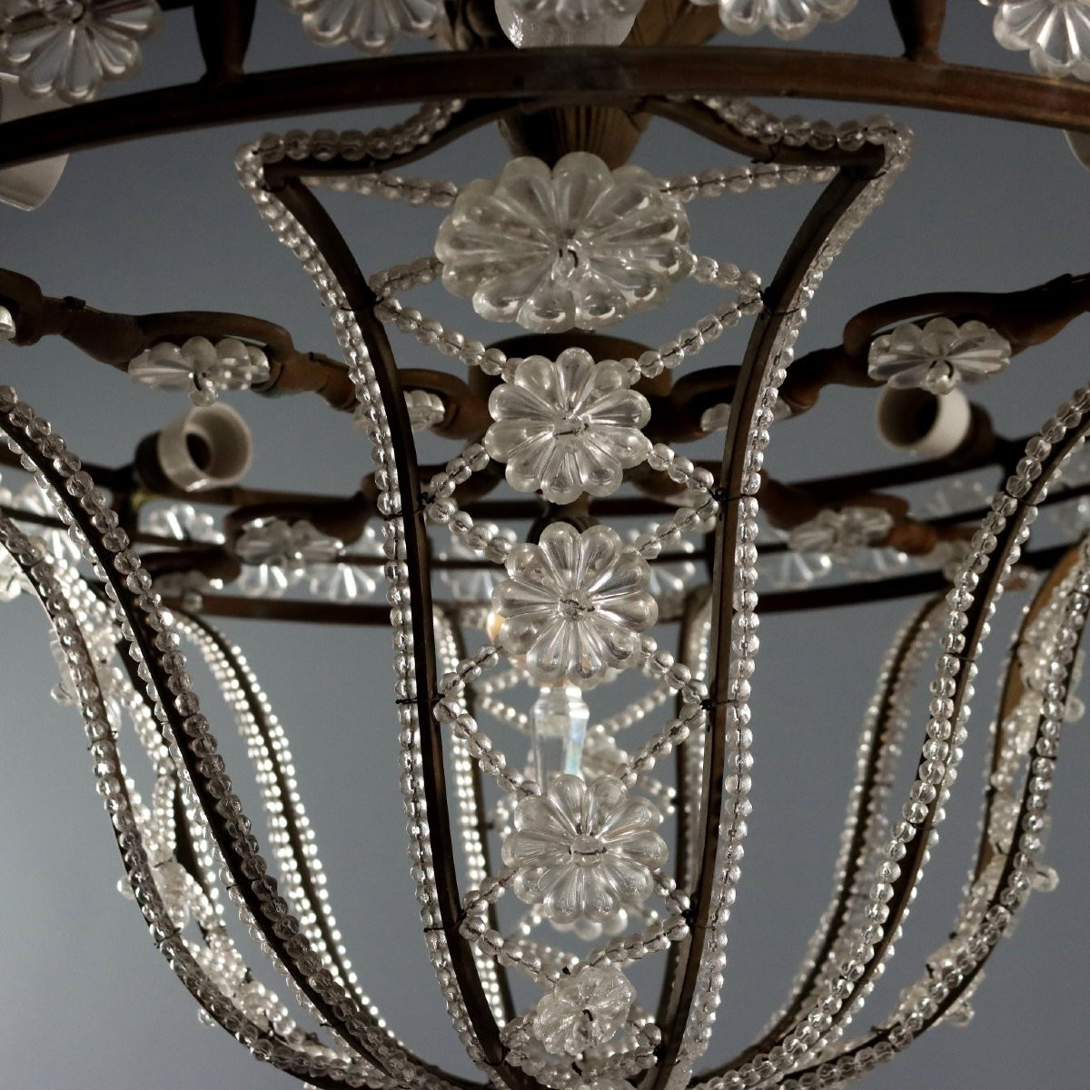 Coppia di Lampadari a Otto Luci Italia, inizio XX Secolo-photo-2