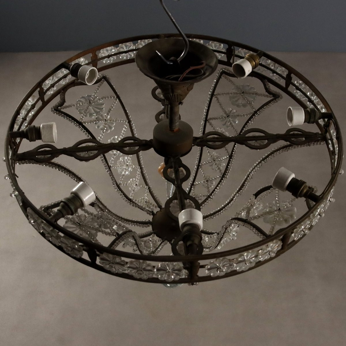 Coppia di Lampadari a Otto Luci Italia, inizio XX Secolo-photo-3