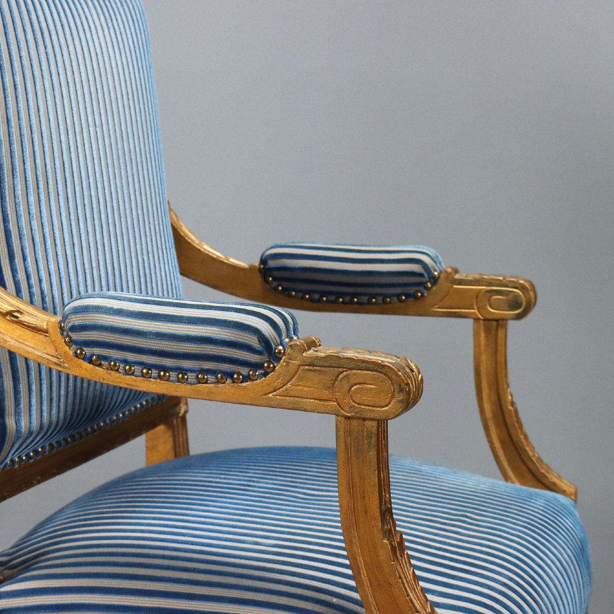 Coppia di Poltrone e di Sedie in Stile Neoclassico Dorate Italia Fine XIX Secolo-photo-1