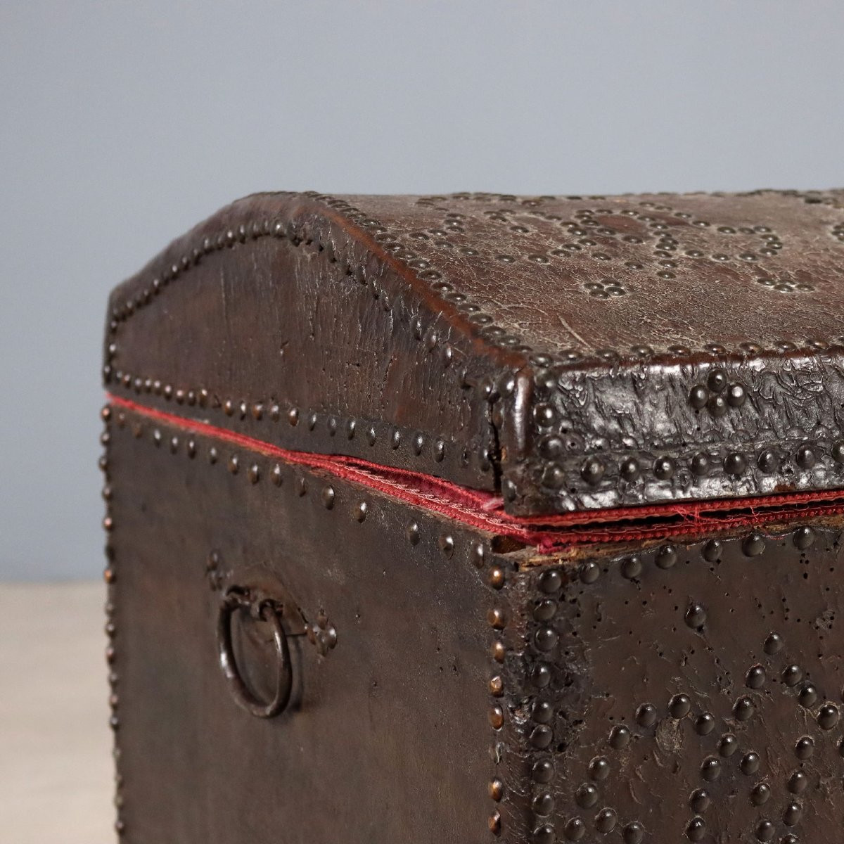 Baule Spagnolo in Legno Rivestito in Cuoio Spagna Fine XVIII Secolo-photo-4