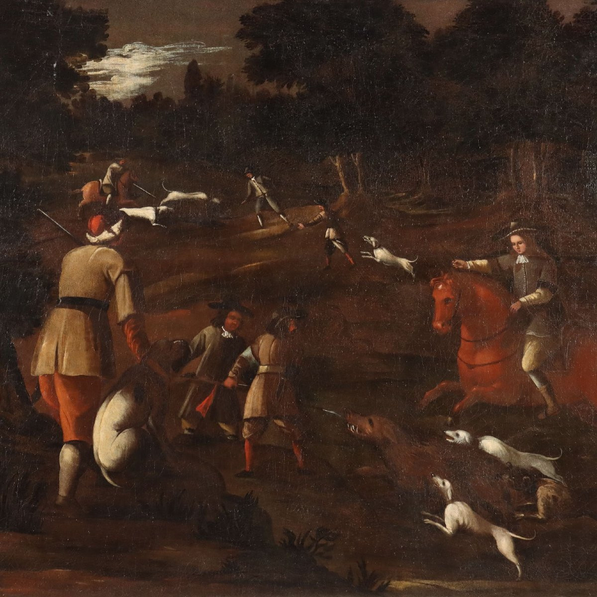 Dipinto Scena di Caccia Olio su Tela XVIII Secolo-photo-3