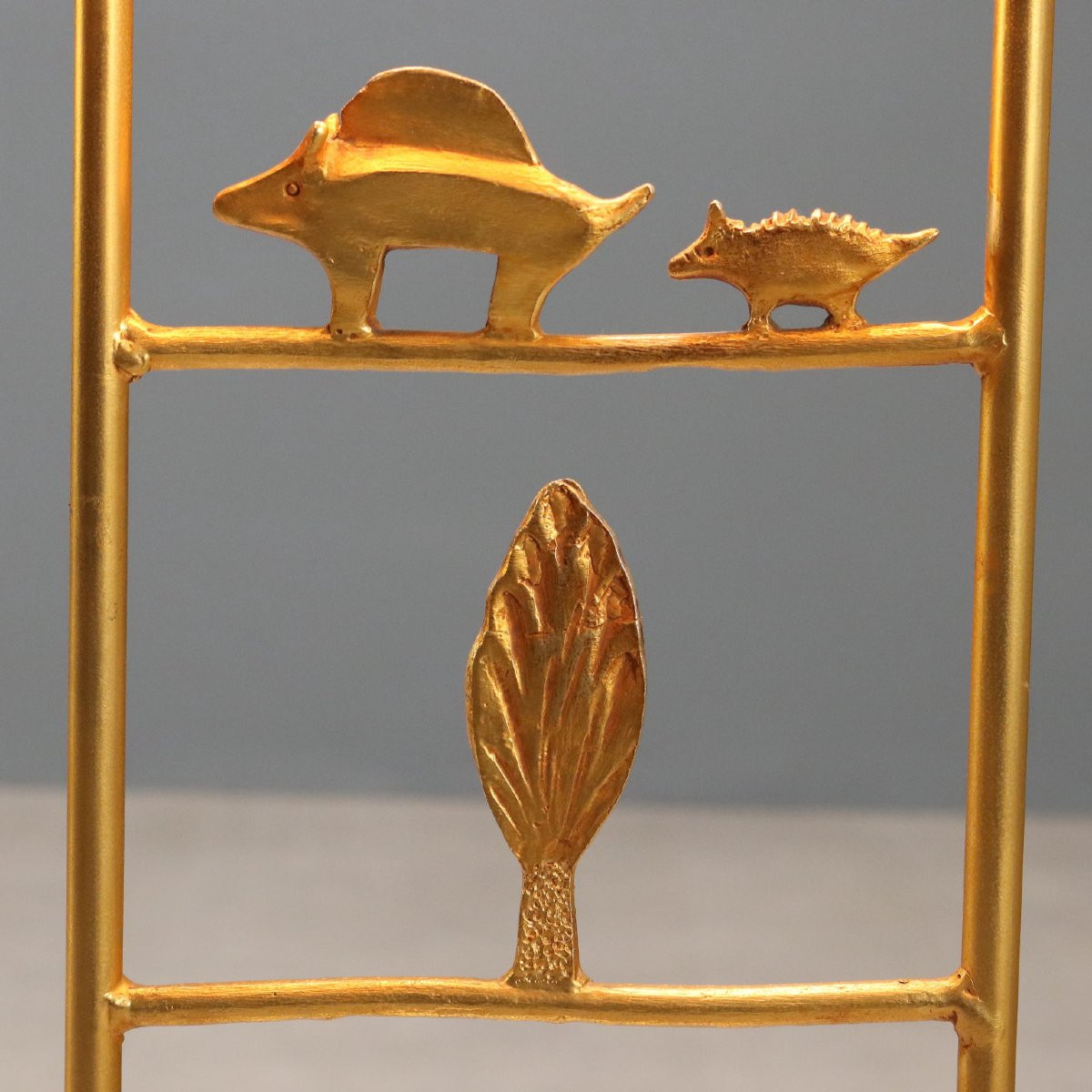 Lampada Scultura in Bronzo Dorato di Pierre Casenove Produzione Fondica Anni 80-photo-4