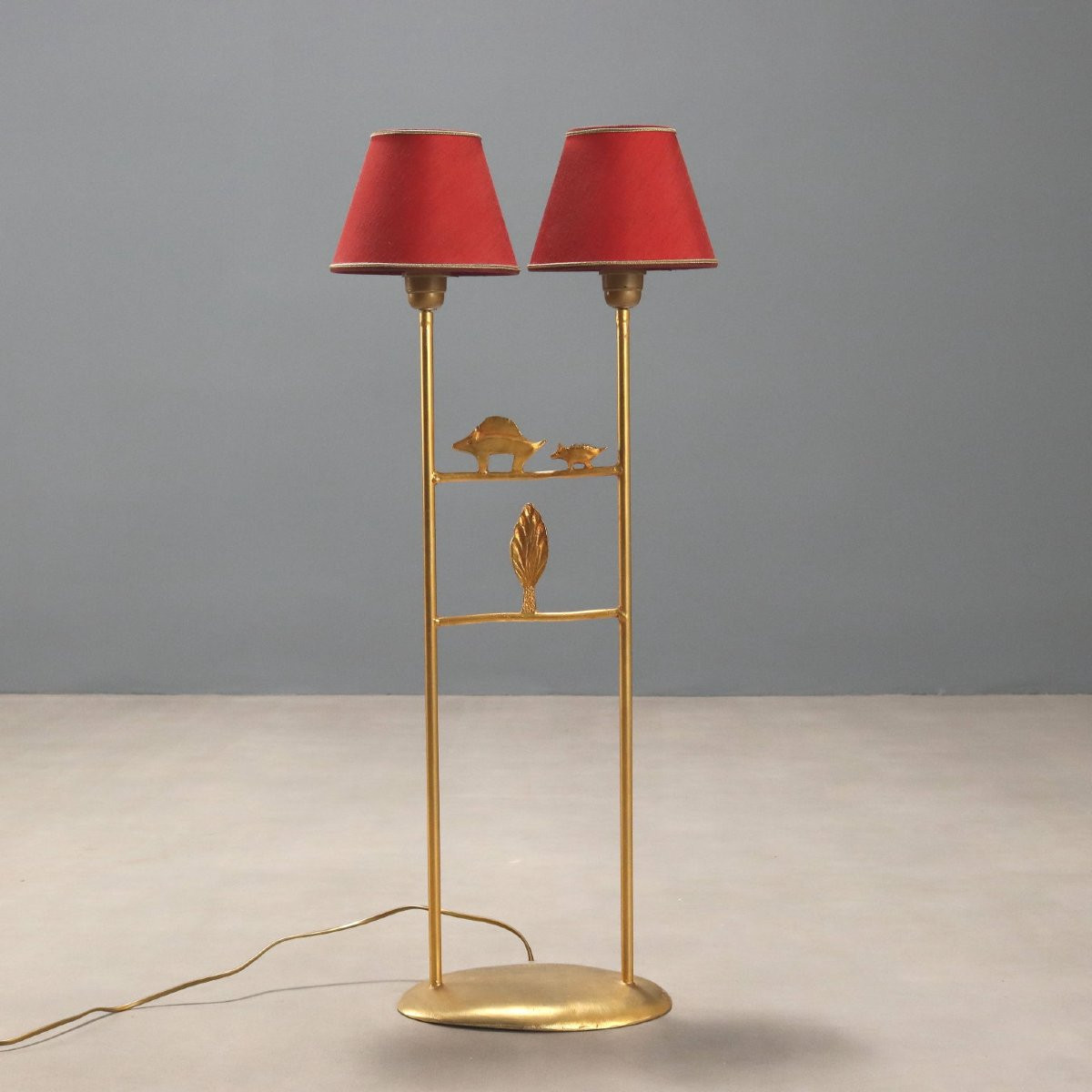 Lampada Scultura in Bronzo Dorato di Pierre Casenove Produzione Fondica Anni 80-photo-1