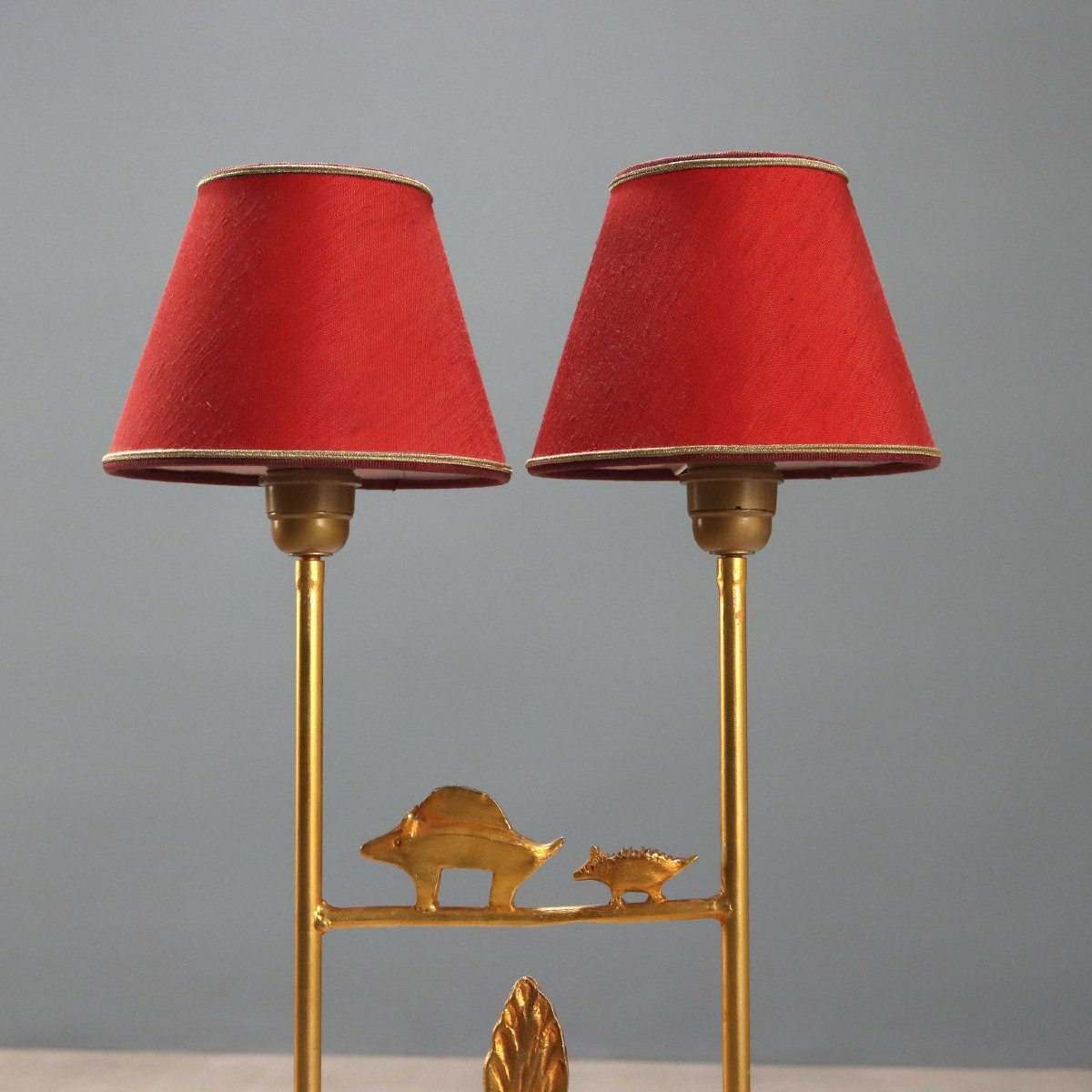Lampada Scultura in Bronzo Dorato di Pierre Casenove Produzione Fondica Anni 80-photo-2