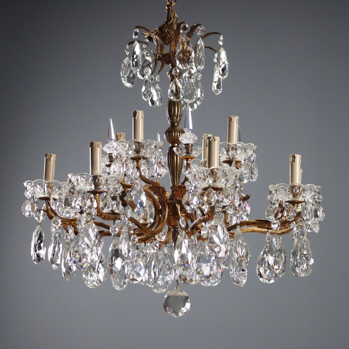 Coppia di Lampadari in Bronzo Dorato Italia, inizio XX Secolo-photo-3