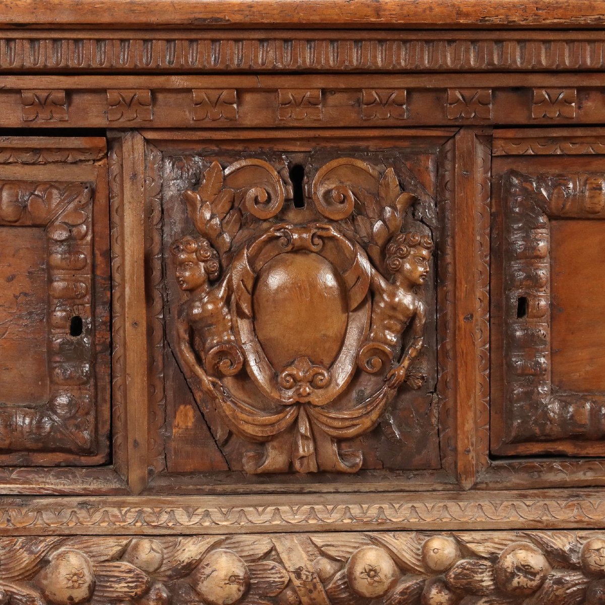 Cassapanca Barocca in Noce Italia Inizio XVII Secolo-photo-7