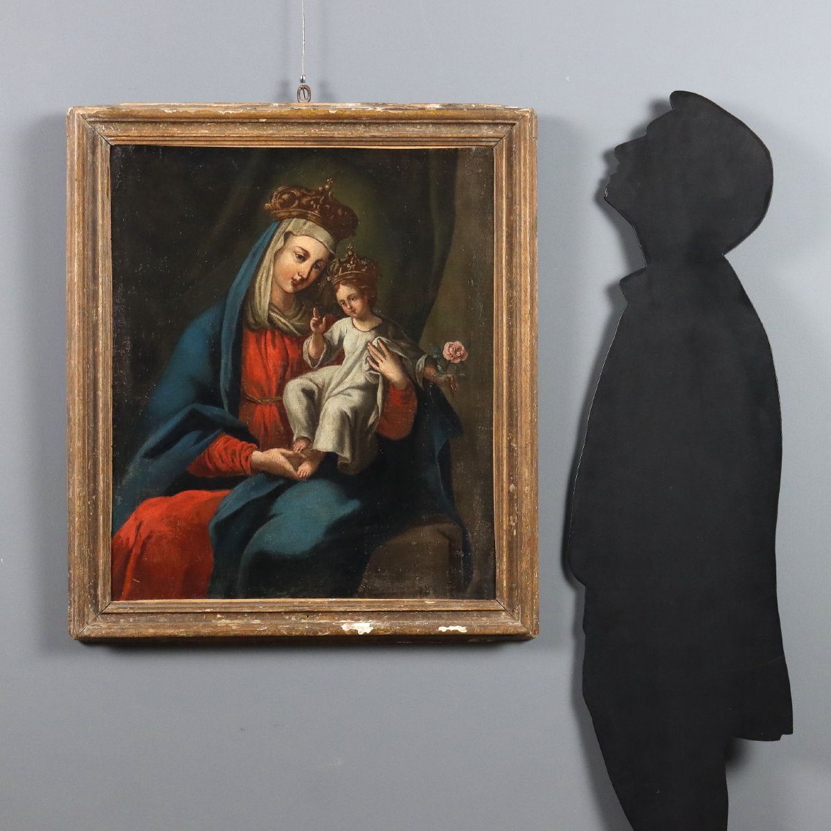 Dipinto Madonna con Bambino Incoronati Olio su Tela XVII Secolo-photo-2