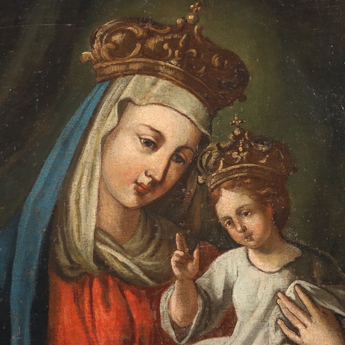 Dipinto Madonna con Bambino Incoronati Olio su Tela XVII Secolo-photo-4