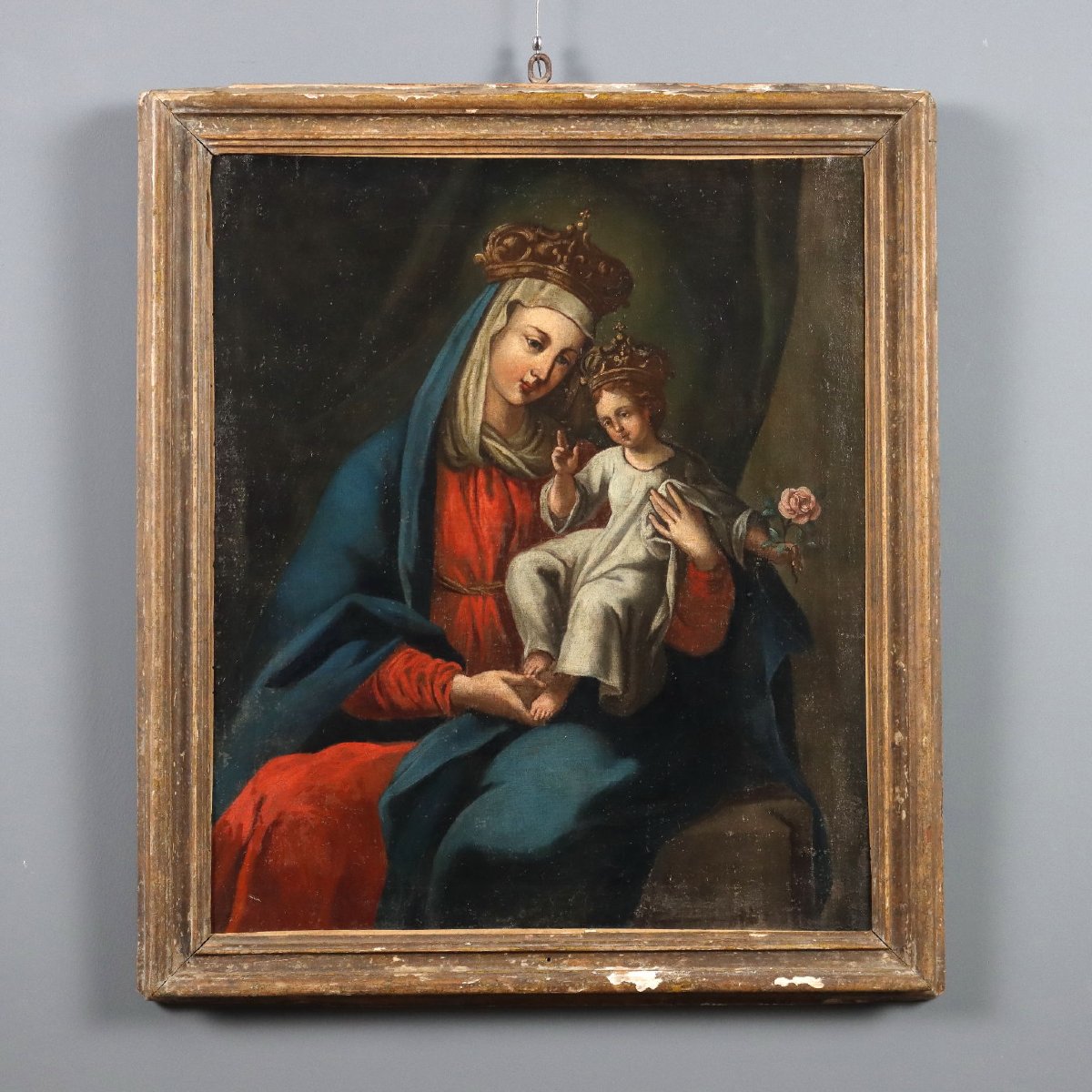 Dipinto Madonna con Bambino Incoronati Olio su Tela XVII Secolo