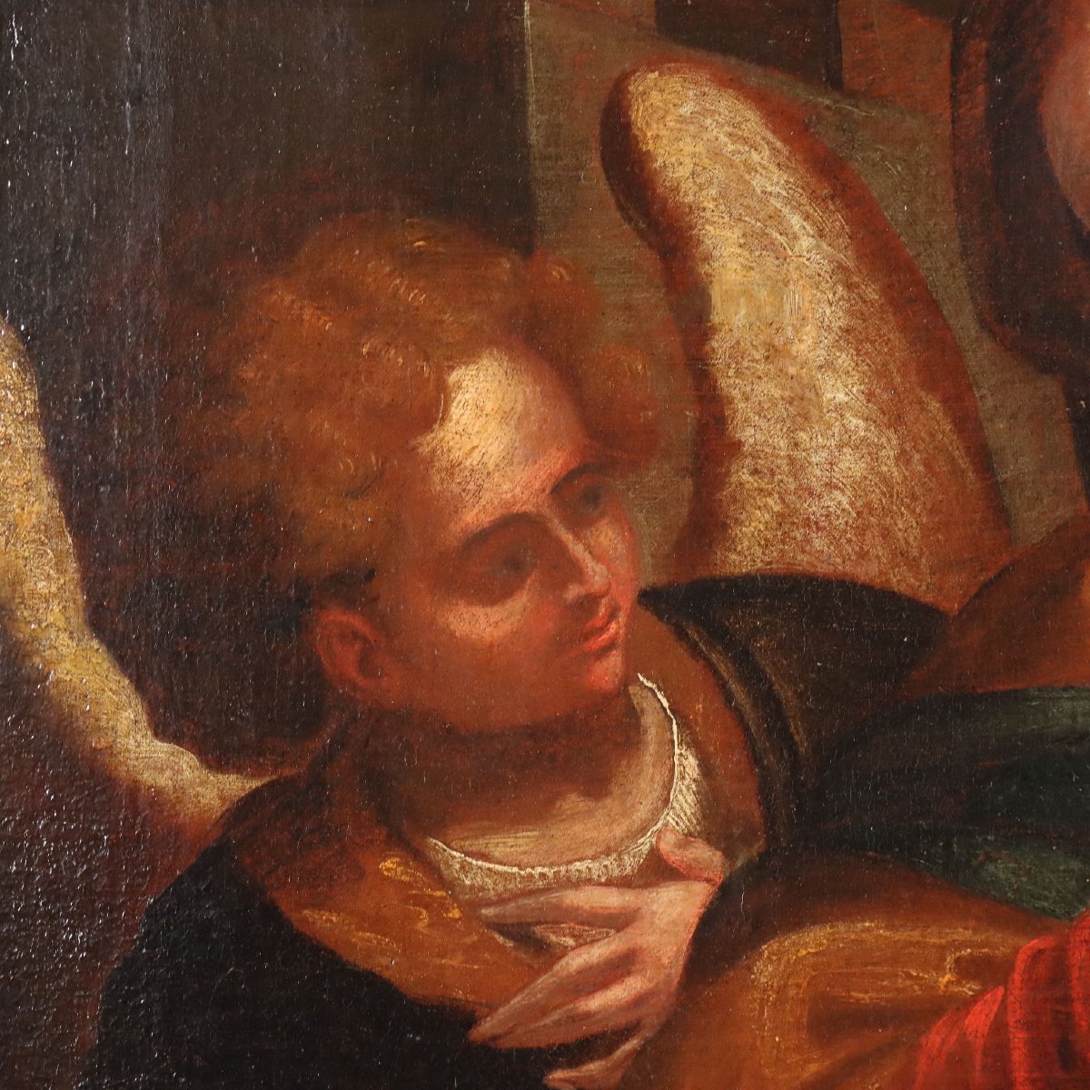 Dipinto Madonna con Bambino e Santi Olio su Tela XVII Secolo-photo-3