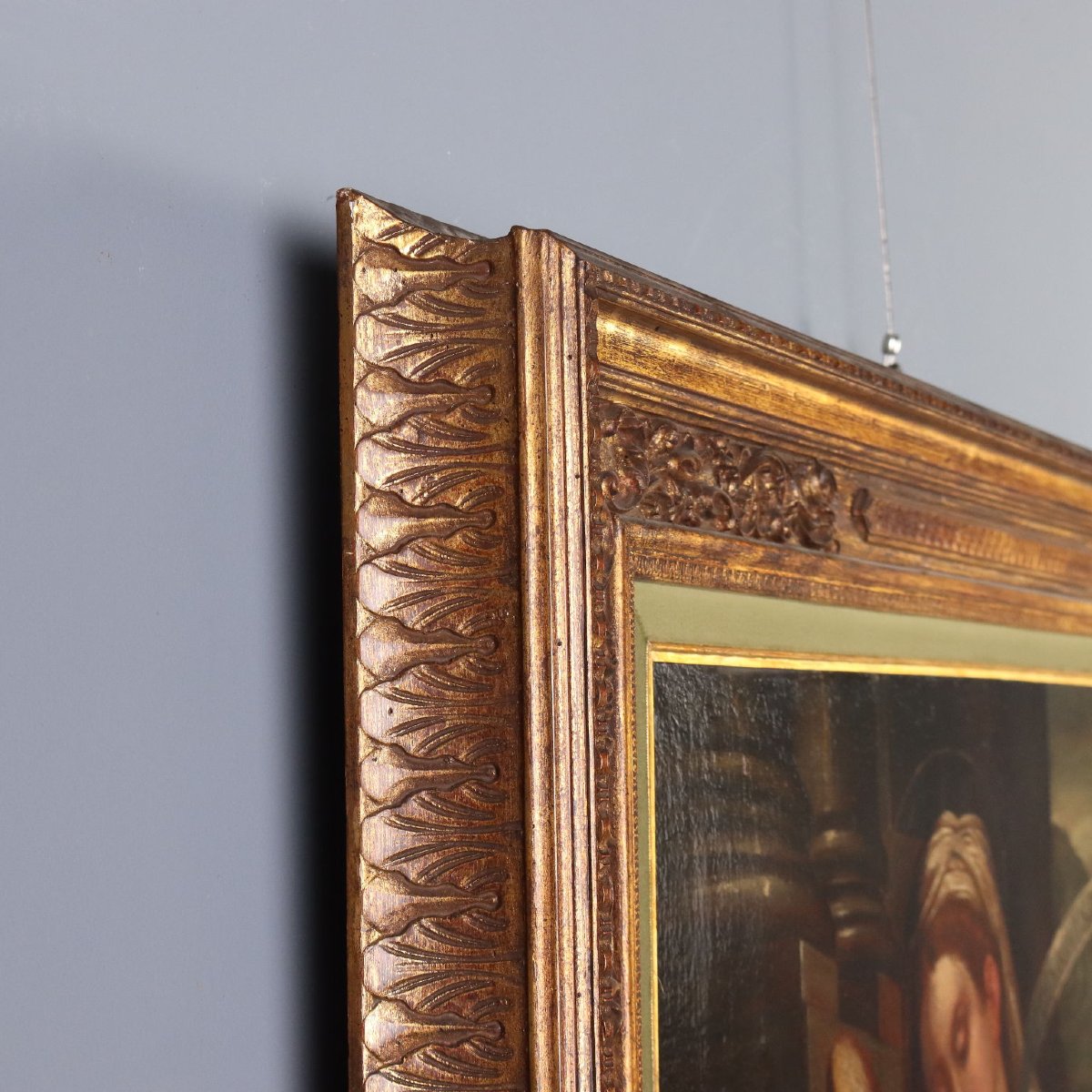 Dipinto Madonna con Bambino e Santi Olio su Tela XVII Secolo-photo-7