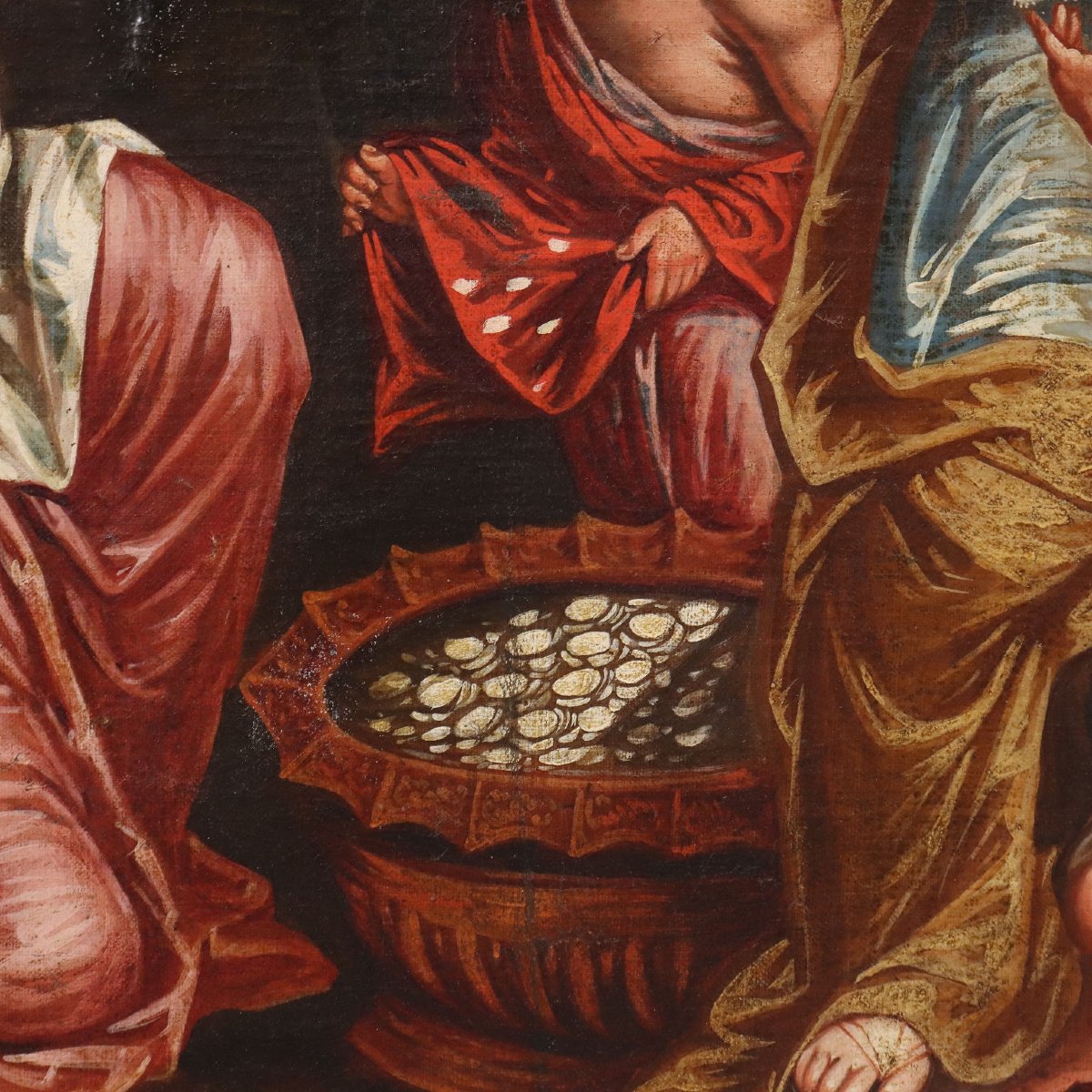 Dipinto La Raccolta della Manna Olio su Tela XVII Secolo-photo-1