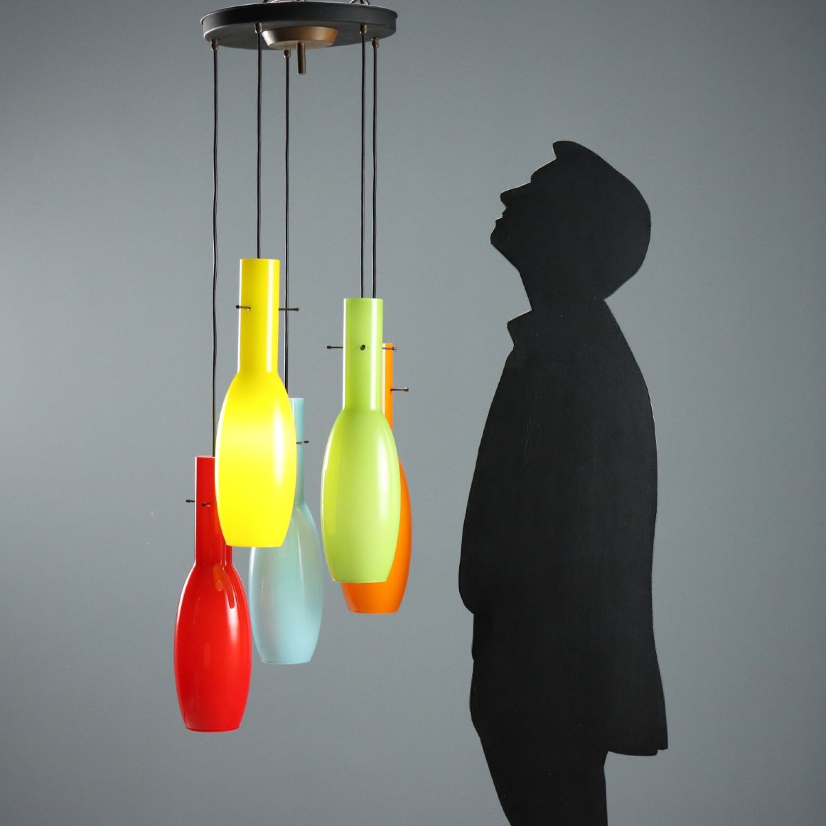 Lampada a Sospensione Anni '60 con Vetri Colorati-photo-2