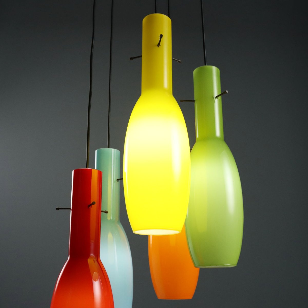 Lampada a Sospensione Anni '60 con Vetri Colorati-photo-3