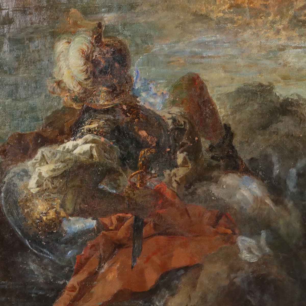 Dipinto Ottocentesco di Battaglia Navale con Figura Allegorica-photo-3