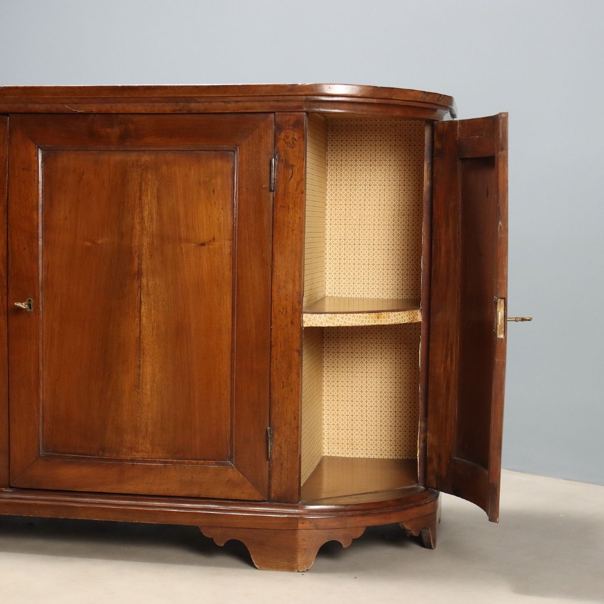 Credenza Scantonata in Noce Italia Metà XIX Secolo-photo-3