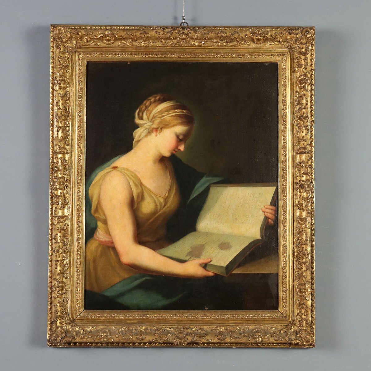 Dipinto Neoclassico Sibilla che Legge XVIII Secolo Olio su Tela