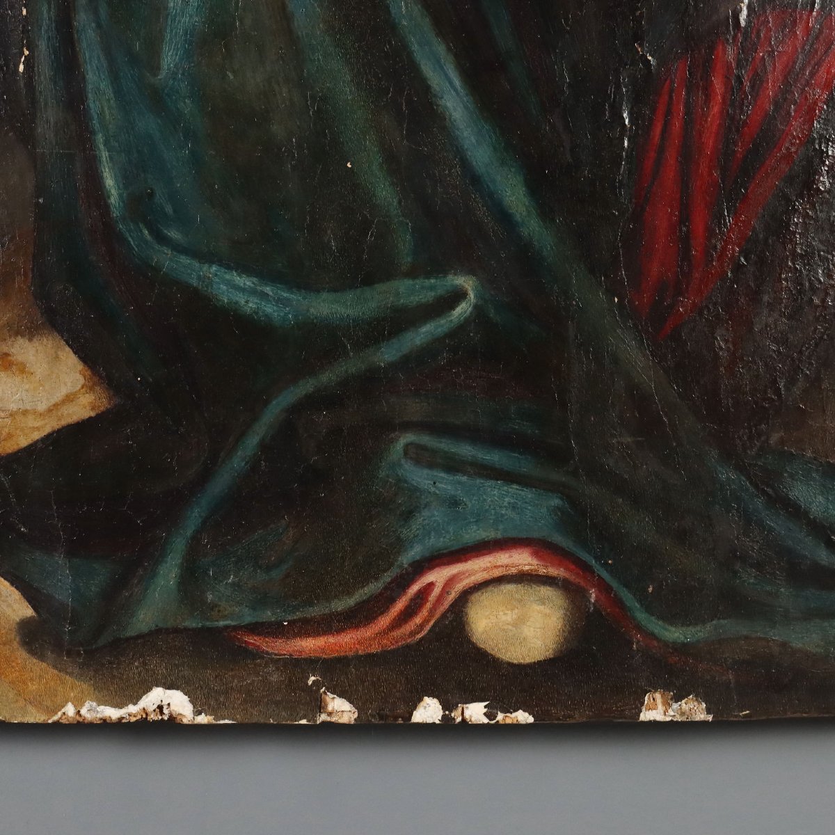Madonna in Trono con Gesù Bambino e Angeli Dipinto su Tavola XVII Secolo-photo-4