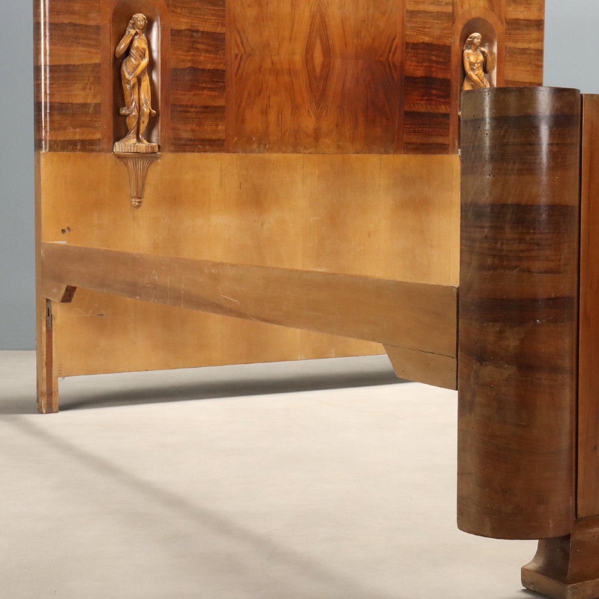 Letto Art Déco Italiano in Noce e Radica di Noce-photo-3