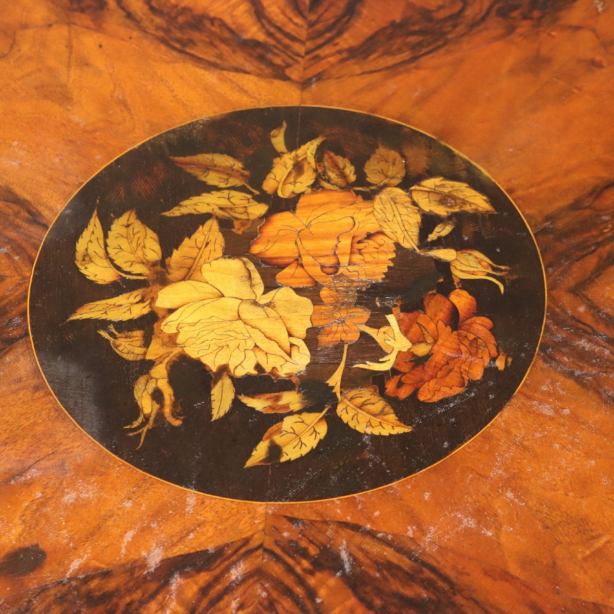 Tavolo in Noce con Intarsi Floreali - Olanda XIX Secolo-photo-4