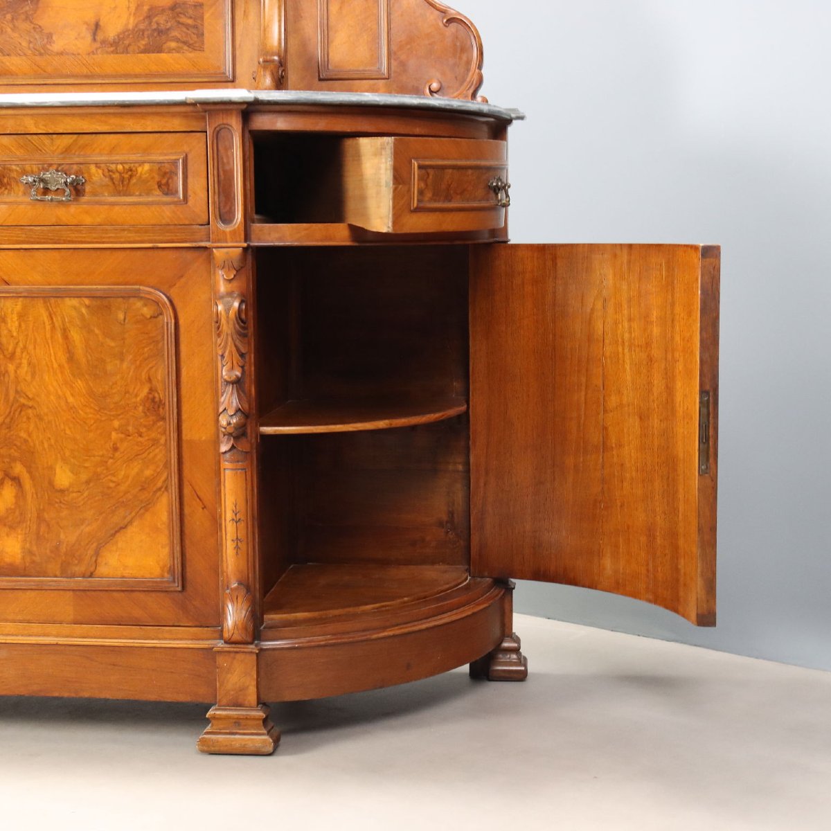 Credenza Umbertina in Noce e Radica di Noce Italia Inizio XX Secolo-photo-4