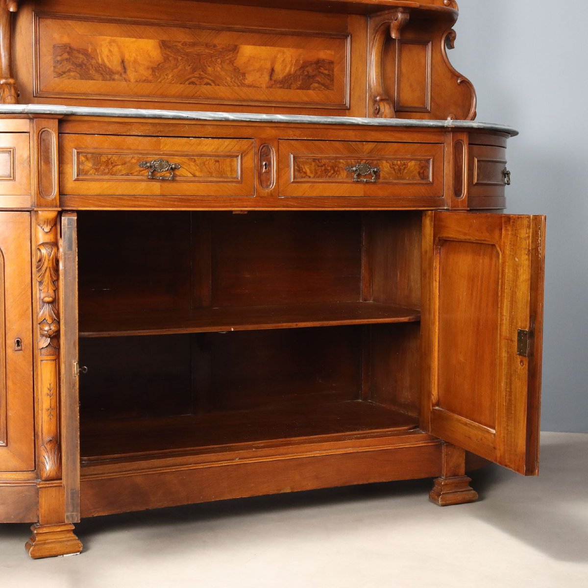 Credenza Umbertina in Noce e Radica di Noce Italia Inizio XX Secolo-photo-7