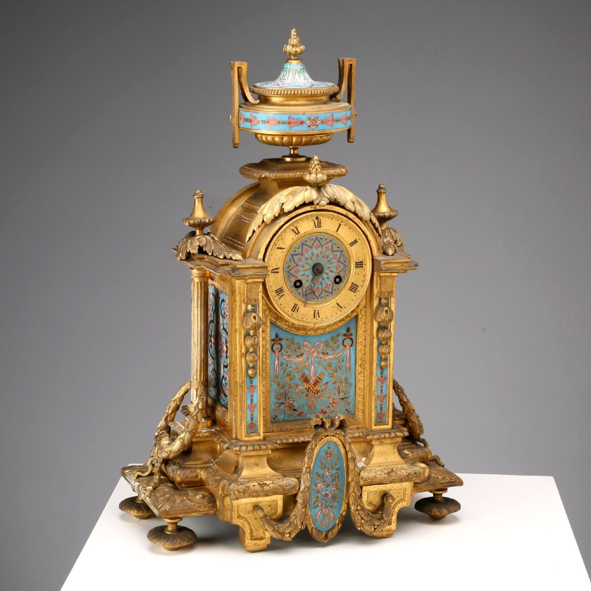 Orologio da Appoggio in Bronzo Dorato e Smalto Cloisonné Francia Fine XIX - Inizio XX Secolo-photo-3