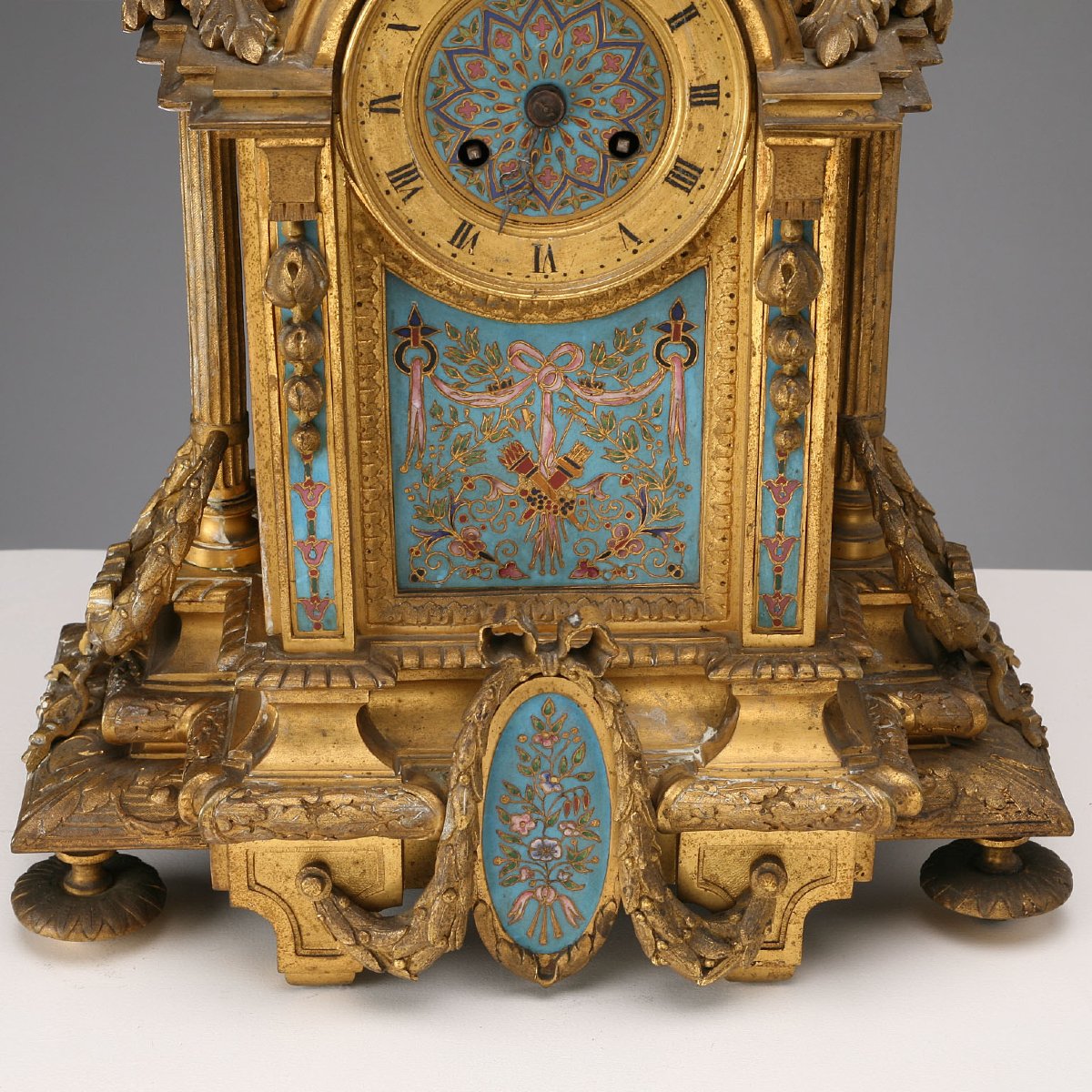 Orologio da Appoggio in Bronzo Dorato e Smalto Cloisonné Francia Fine XIX - Inizio XX Secolo-photo-6