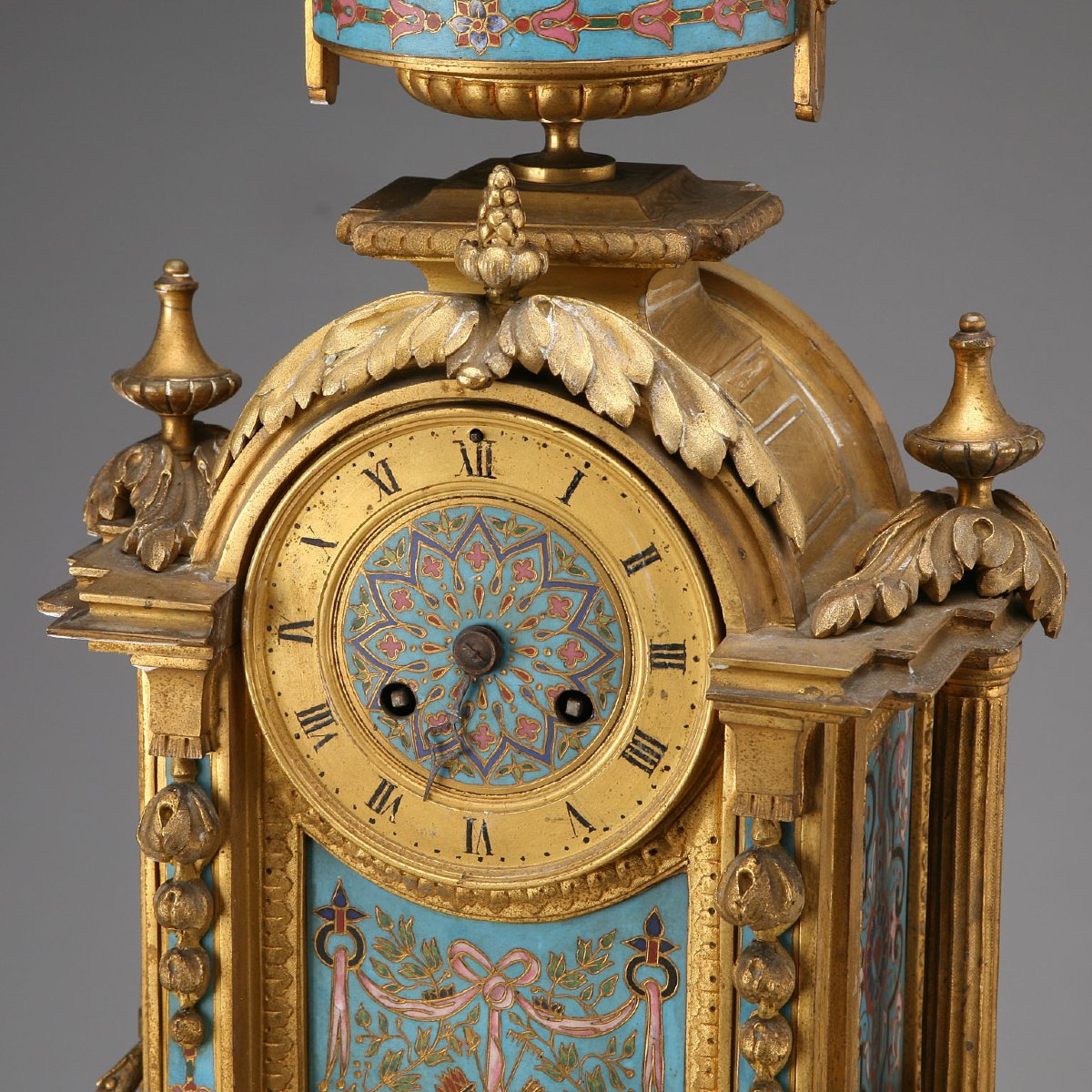 Orologio da Appoggio in Bronzo Dorato e Smalto Cloisonné Francia Fine XIX - Inizio XX Secolo-photo-7